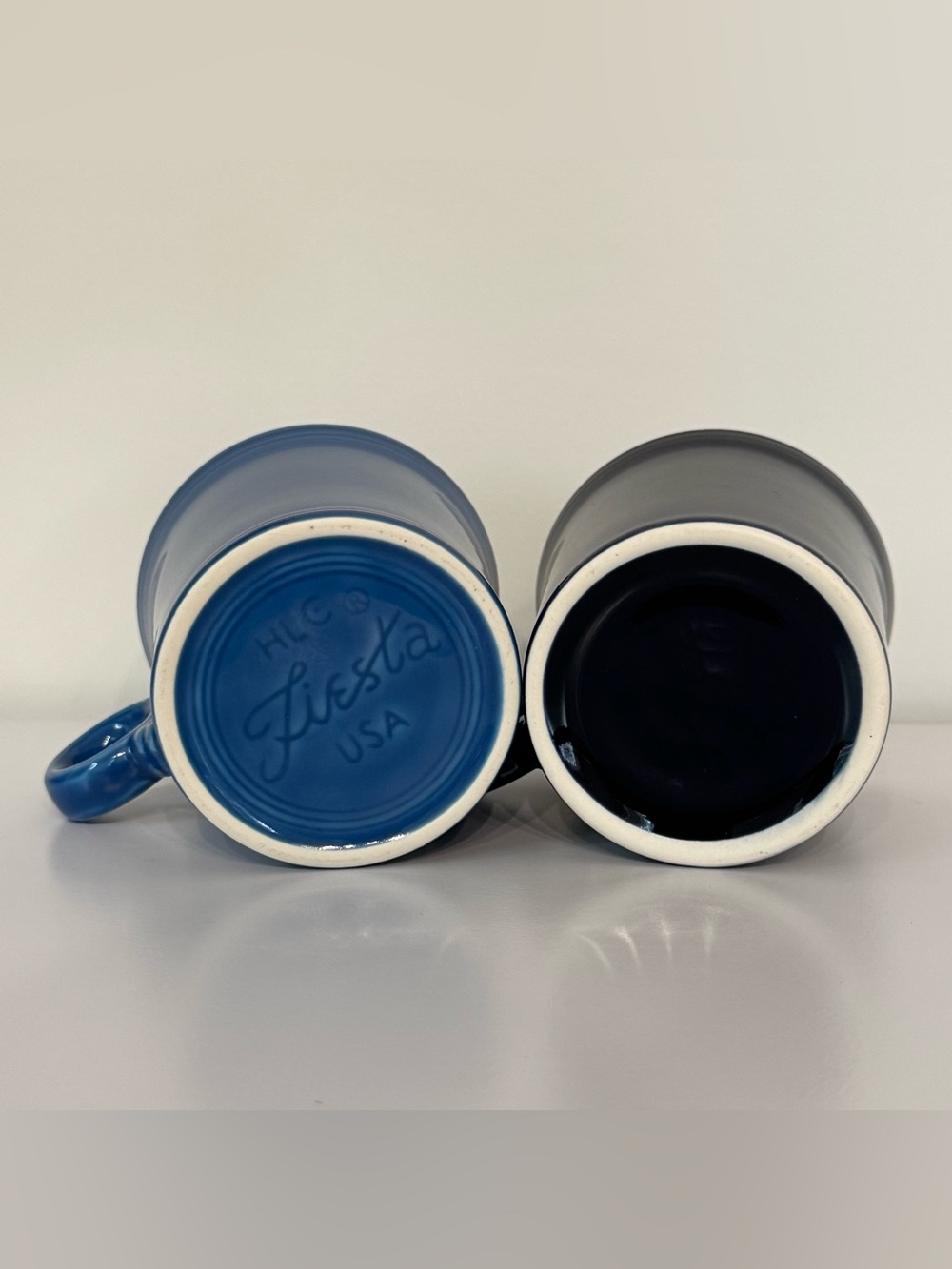 Set of 2 Fiesta O Ring-Handle Coffee Tea Mugs Blue & Navy Blue HLC - Picture 7 of 8